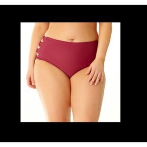 Allure IMG Maroon Cutout Bow Sides Bikini Brief Swim Bottom Plus Size 20-22